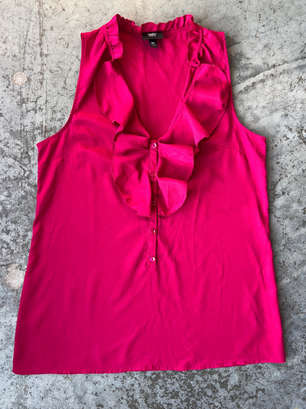 Mossimo Magenta Y2K Ruffle V-Neck Sleeveless Blouse Pink Tank Top Women’s Medium